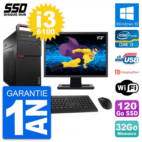 PC Tour Lenovo M700 Ecran 19" Intel i3-6100 RAM 32Go SSD 120Go Windows 10 Wifi