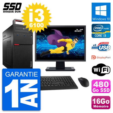 PC Tour Lenovo M700 Ecran 22" Intel i3-6100 RAM 16Go SSD 480Go Windows 10 Wifi