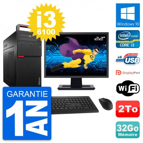 PC Tour Lenovo M700 Ecran 22" Intel i3-6100 RAM 32Go Disque 2To Windows 10 Wifi