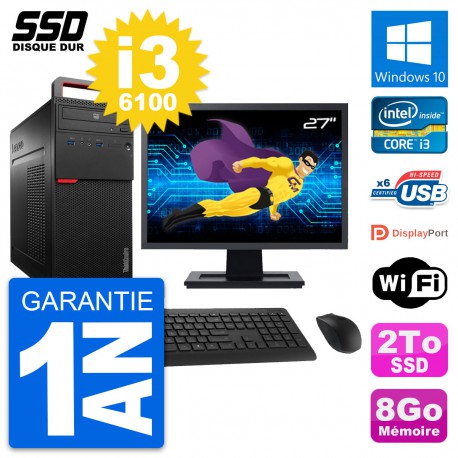 PC Tour Lenovo M700 Ecran 27" Intel Core i3-6100 RAM 8Go SSD 2To Windows 10 Wifi