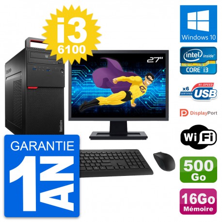 PC Tour Lenovo M700 Ecran 27" Core i3-6100 RAM 16Go Disque 500Go Windows 10 Wifi