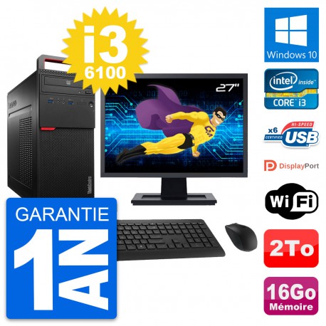 PC Tour Lenovo M700 Ecran 27" Intel i3-6100 RAM 16Go Disque 2To Windows 10 Wifi