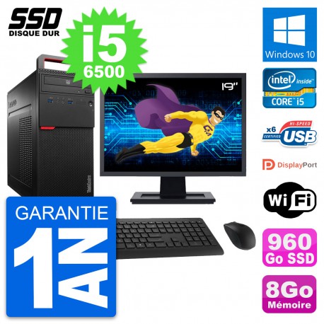 PC Tour Lenovo M700 Ecran 19" Intel i5-6500 RAM 8Go SSD 960Go Windows 10 Wifi