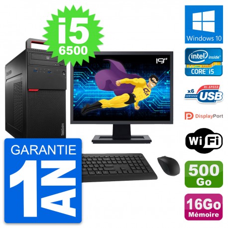 PC Tour Lenovo M700 Ecran 19" i5-6500 RAM 16Go Disque Dur 500Go Windows 10 Wifi