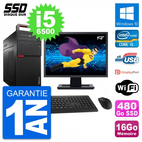 PC Tour Lenovo M700 Ecran 19" Intel i5-6500 RAM 16Go SSD 480Go Windows 10 Wifi