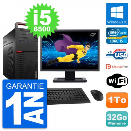 PC Tour Lenovo M700 Ecran 19" Intel i5-6500 RAM 32Go Disque 1To Windows 10 Wifi