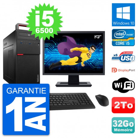 PC Tour Lenovo M700 Ecran 19" Intel i5-6500 RAM 32Go Disque 2To Windows 10 Wifi