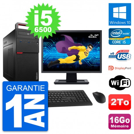 PC Tour Lenovo M700 Ecran 22" Intel i5-6500 RAM 16Go Disque 2To Windows 10 Wifi