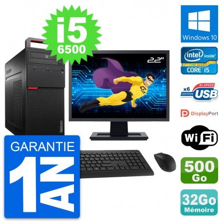 PC Tour Lenovo M700 Ecran 22" Core i5-6500 RAM 32Go Disque 500Go Windows 10 Wifi