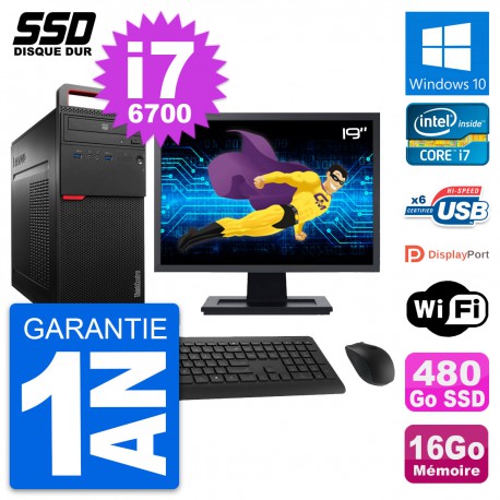 PC Tour Lenovo M700 Ecran 19" Intel i7-6700 RAM 16Go SSD 480Go Windows 10 Wifi