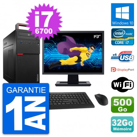 PC Tour Lenovo M700 Ecran 19" Core i7-6700 RAM 32Go Disque 500Go Windows 10 Wifi