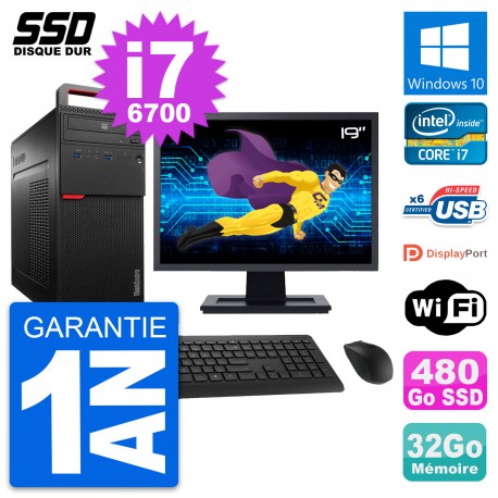 PC Tour Lenovo M700 Ecran 19" Intel i7-6700 RAM 32Go SSD 480Go Windows 10 Wifi