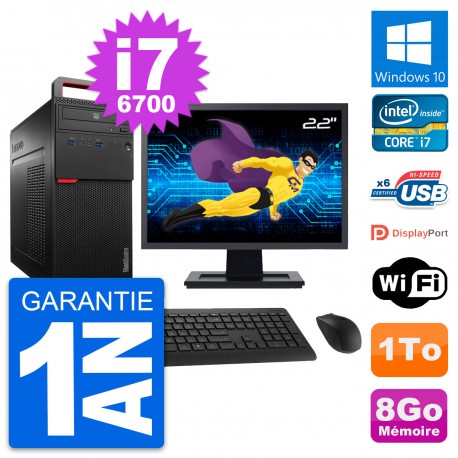 PC Tour Lenovo M700 Ecran 22" Intel i7-6700 RAM 8Go Disque 1To Windows 10 Wifi