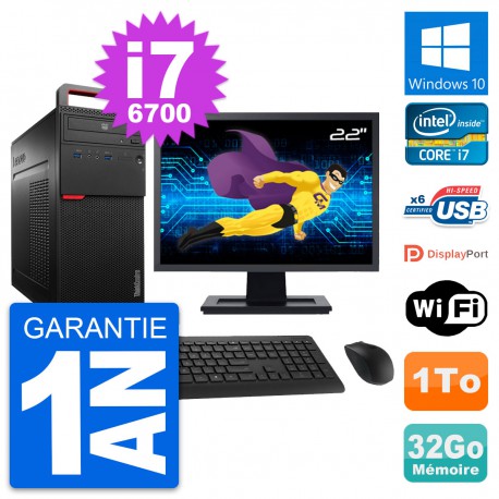 PC Tour Lenovo M700 Ecran 22" Intel i7-6700 RAM 32Go Disque 1To Windows 10 Wifi