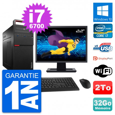 PC Tour Lenovo M700 Ecran 22" Intel i7-6700 RAM 32Go Disque 2To Windows 10 Wifi