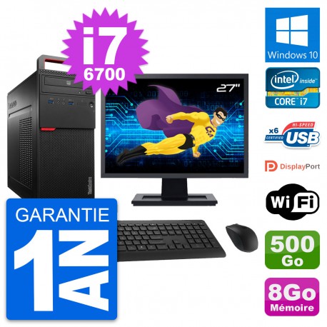 PC Tour Lenovo M700 Ecran 27" Intel i7-6700 RAM 8Go Disque 500Go Windows 10 Wifi