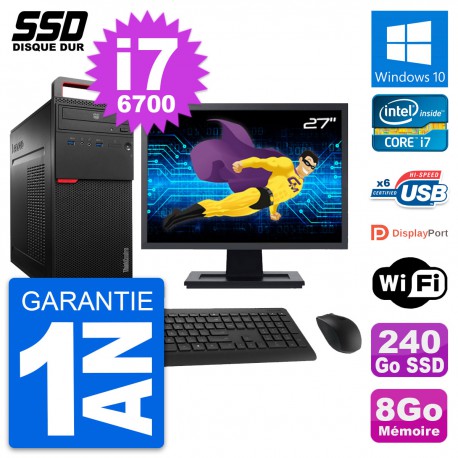 PC Tour Lenovo M700 Ecran 27" Intel i7-6700 RAM 8Go SSD 240Go Windows 10 Wifi