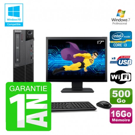 PC Lenovo M91p SFF Intel I3-2120 16Go Disque 500Go Graveur Wifi W7 Ecran 17"