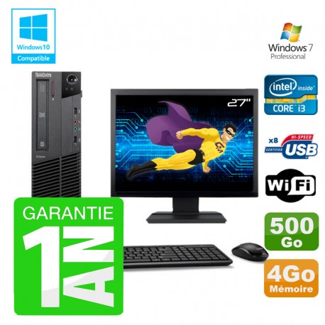 PC Lenovo M91p SFF Intel I3-2120 4Go Disque 500Go Graveur Wifi W7 Ecran 27"
