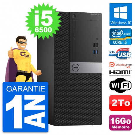 PC Tour Dell OptiPlex 7040 Core i5-6500 RAM 16Go Disque 2To HDMI Windows 10 Wifi