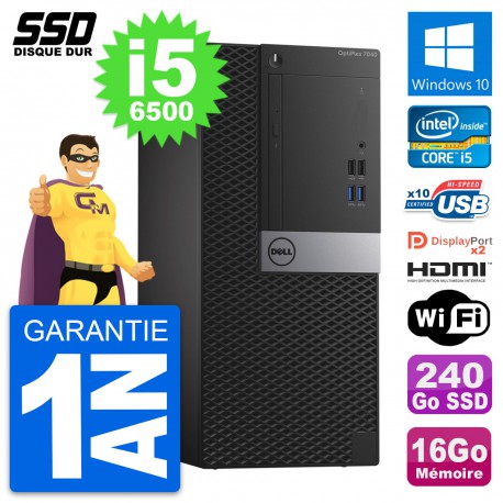 PC Tour Dell OptiPlex 7040 Intel i5-6500 RAM 16Go SSD 240Go HDMI Windows 10 Wifi