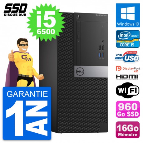 PC Tour Dell OptiPlex 7040 Core i5-6500 RAM 16Go SSD 960Go HDMI Windows 10 Wifi