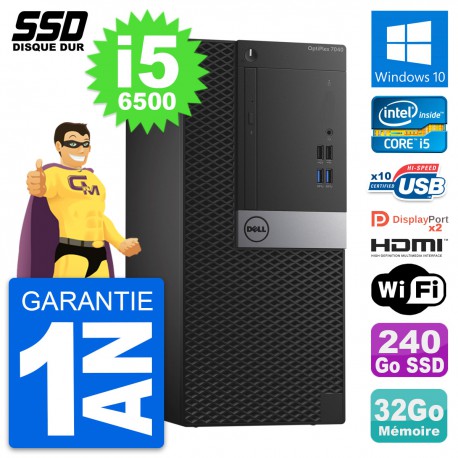 PC Tour Dell OptiPlex 7040 Core i5-6500 RAM 32Go SSD 240Go HDMI Windows 10 Wifi