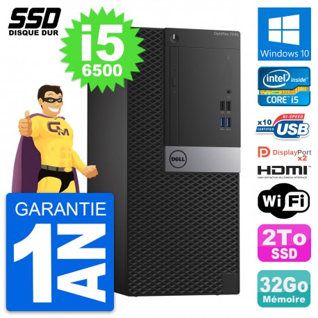 PC Tour Dell OptiPlex 7040 Intel i5-6500 RAM 32Go SSD 2To HDMI Windows 10 Wifi