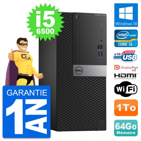 PC Tour Dell OptiPlex 7040 Core i5-6500 RAM 64Go Disque 1To HDMI Windows 10 Wifi