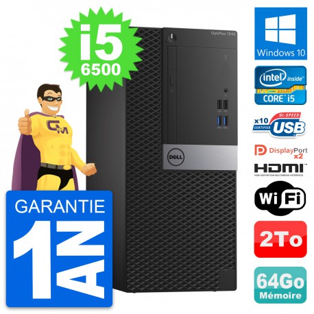 PC Tour Dell OptiPlex 7040 Core i5-6500 RAM 64Go Disque 2To HDMI Windows 10 Wifi
