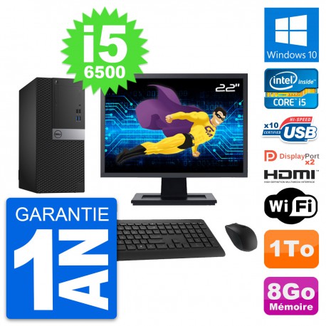 PC Tour Dell 7040 Ecran 22" Core i5-6500 RAM 8Go Disque 1To HDMI Windows 10 Wifi