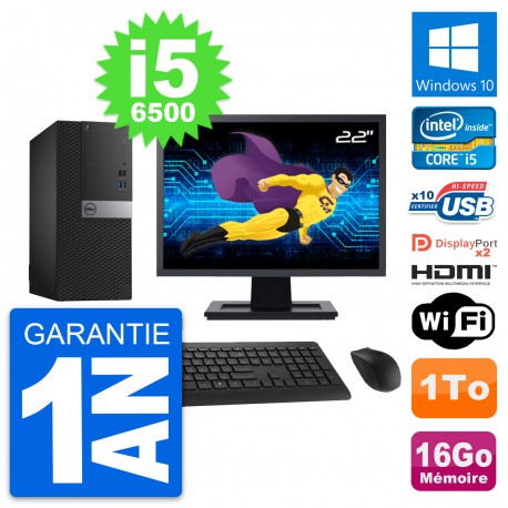 PC Tour Dell 7040 Ecran 22" i5-6500 RAM 16Go Disque 1To HDMI Windows 10 Wifi