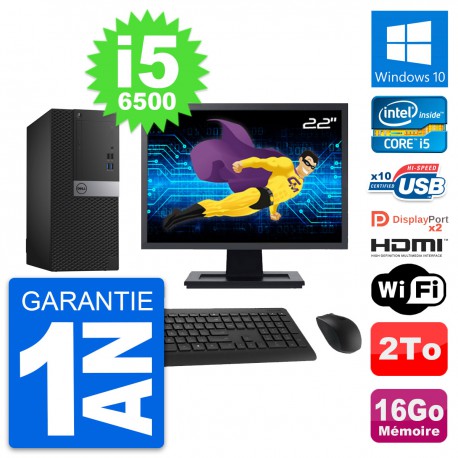 PC Tour Dell 7040 Ecran 22" i5-6500 RAM 16Go Disque 2To HDMI Windows 10 Wifi