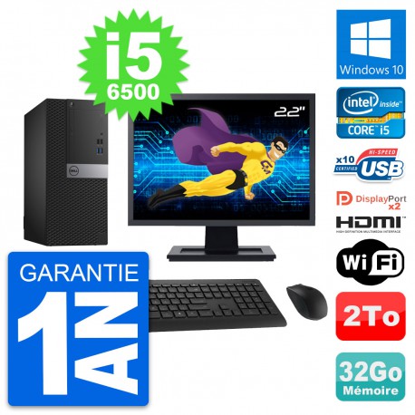 PC Tour Dell 7040 Ecran 22" i5-6500 RAM 32Go Disque 2To HDMI Windows 10 Wifi
