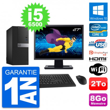 PC Tour Dell 7040 Ecran 27" Core i5-6500 RAM 8Go Disque 2To HDMI Windows 10 Wifi