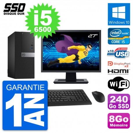 PC Tour Dell 7040 Ecran 27" Intel i5-6500 RAM 8Go SSD 240Go HDMI Windows 10 Wifi