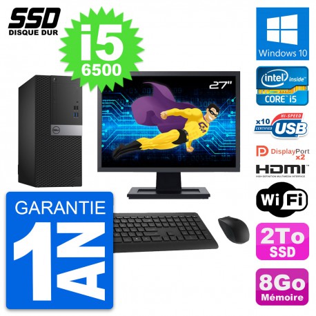 PC Tour Dell 7040 Ecran 27" Intel i5-6500 RAM 8Go SSD 2To HDMI Windows 10 Wifi