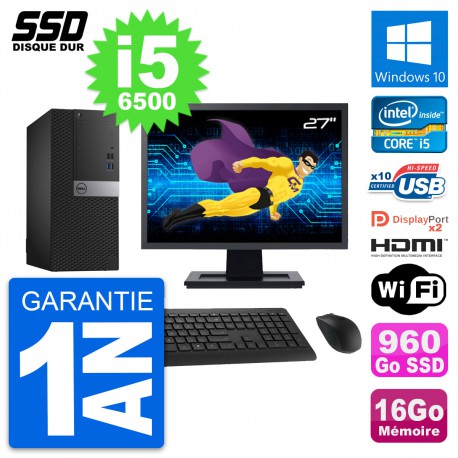 PC Tour Dell 7040 Ecran 27" Core i5-6500 RAM 16Go SSD 960Go HDMI Windows 10 Wifi