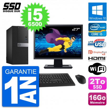 PC Tour Dell 7040 Ecran 27" Intel i5-6500 RAM 16Go SSD 2To HDMI Windows 10 Wifi