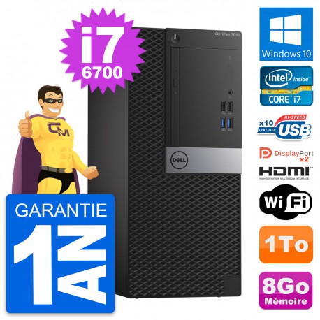 PC Tour Dell OptiPlex 7040 Intel i7-6700 RAM 8Go Disque 1To HDMI Windows 10 Wifi