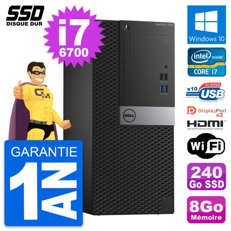 PC Tour Dell OptiPlex 7040 Intel i7-6700 RAM 8Go SSD 240Go HDMI Windows 10 Wifi