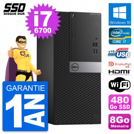 PC Tour Dell OptiPlex 7040 Intel i7-6700 RAM 8Go SSD 480Go HDMI Windows 10 Wifi