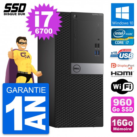 PC Tour Dell OptiPlex 7040 Core i7-6700 RAM 16Go SSD 960Go HDMI Windows 10 Wifi