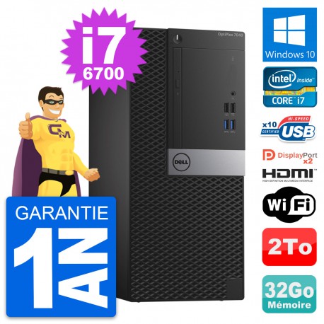 PC Tour Dell OptiPlex 7040 Core i7-6700 RAM 32Go Disque 2To HDMI Windows 10 Wifi
