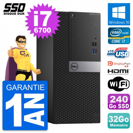 PC Tour Dell OptiPlex 7040 Core i7-6700 RAM 32Go SSD 240Go HDMI Windows 10 Wifi