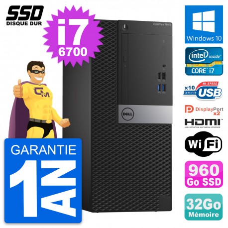 PC Tour Dell OptiPlex 7040 Core i7-6700 RAM 32Go SSD 960Go HDMI Windows 10 Wifi