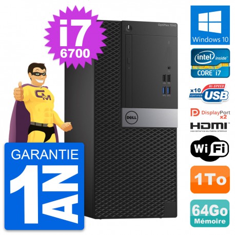 PC Tour Dell OptiPlex 7040 Core i7-6700 RAM 64Go Disque 1To HDMI Windows 10 Wifi