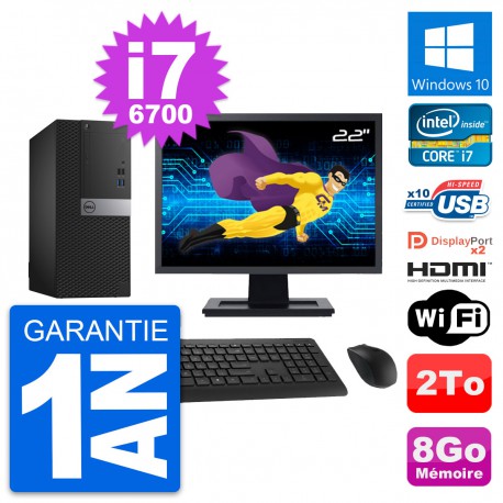 PC Tour Dell 7040 Ecran 22" Core i7-6700 RAM 8Go Disque 2To HDMI Windows 10 Wifi