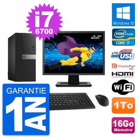 PC Tour Dell 7040 Ecran 22" i7-6700 RAM 16Go Disque 1To HDMI Windows 10 Wifi