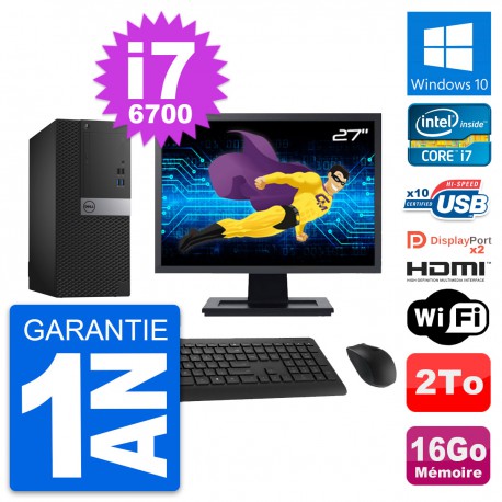PC Tour Dell 7040 Ecran 27" i7-6700 RAM 16Go Disque 2To HDMI Windows 10 Wifi